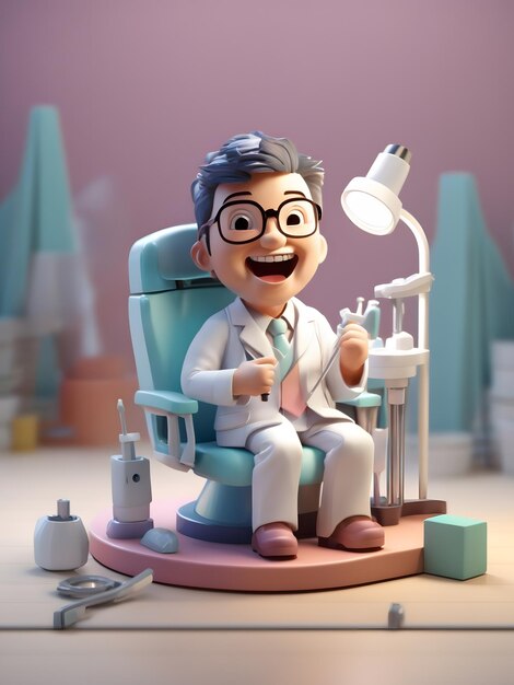 Tiny cute isometric 3d render of little Dentist Figure