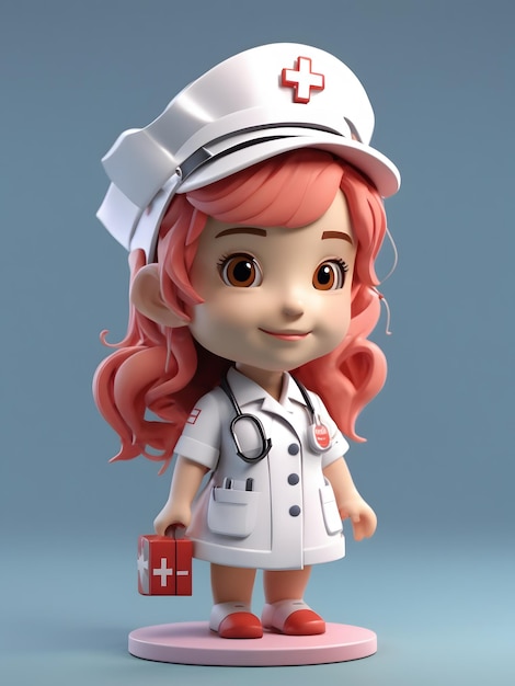 Tiny cute isometric 3d render of Nurse Figure