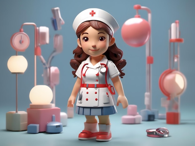 Tiny cute isometric 3d render of Nurse Figure