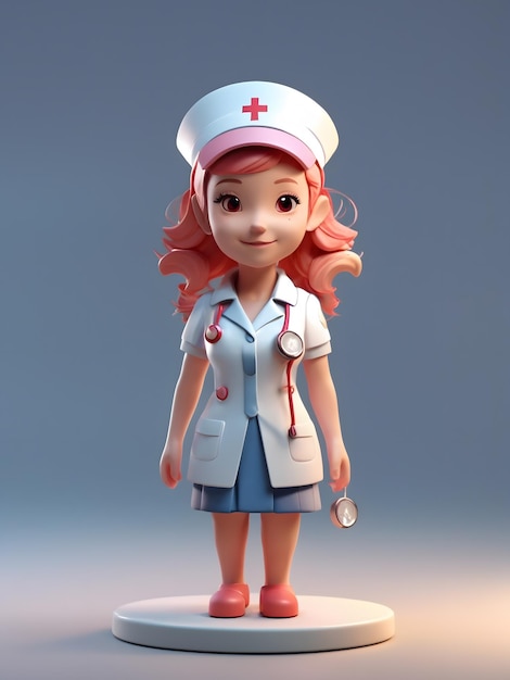 Tiny cute isometric 3d render of Nurse Figure