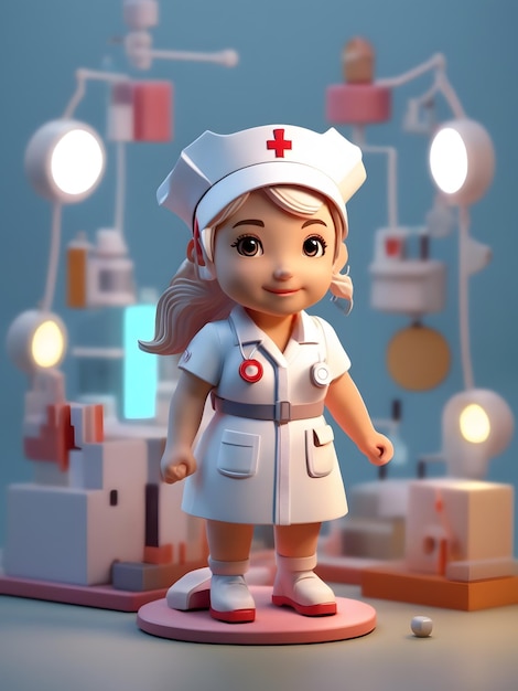 사진 간호사 그림의 작은 귀여운 아이소메트릭 3d 렌더링