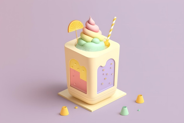 Tiny cute isometric design cocktail emoji 3d rendering