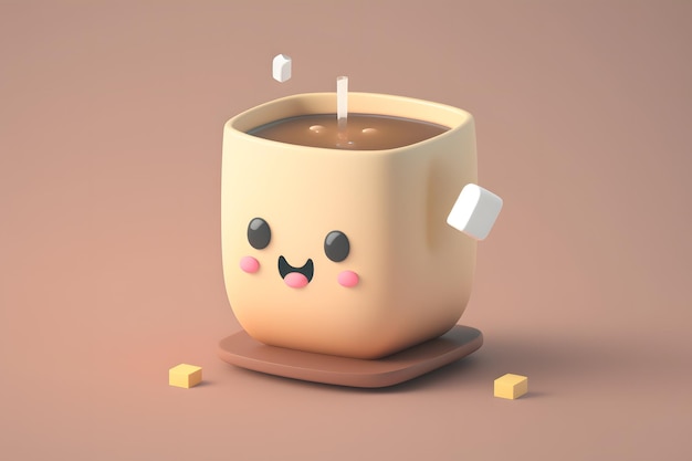 Tiny cute isometric design a cup of coffee emoji 3d rendering