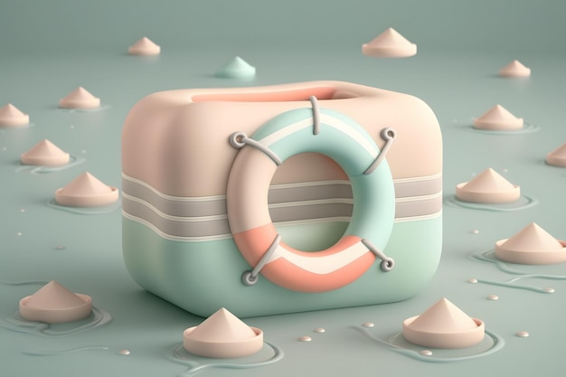 Tiny cute isometric design life buoy emoji 3d rendering
