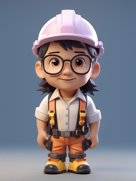 Tiny cute isometric Engineer soft smooth lighting with soft colors 100mm lens 3d blender render