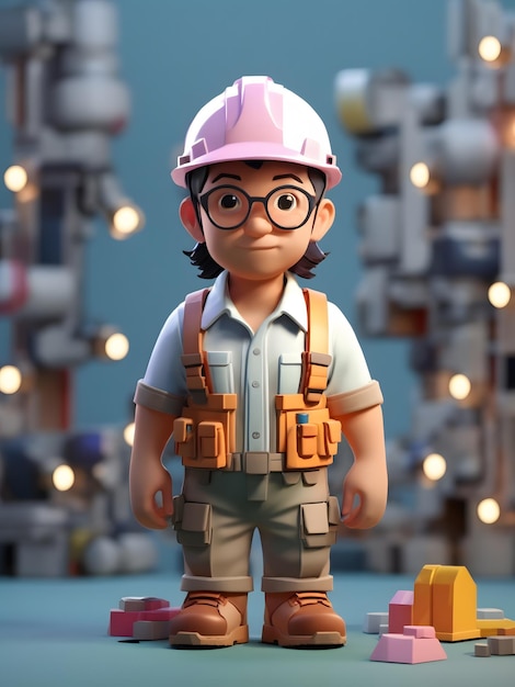 Tiny cute isometric Engineer soft smooth lighting with soft colors 100mm lens 3d blender render