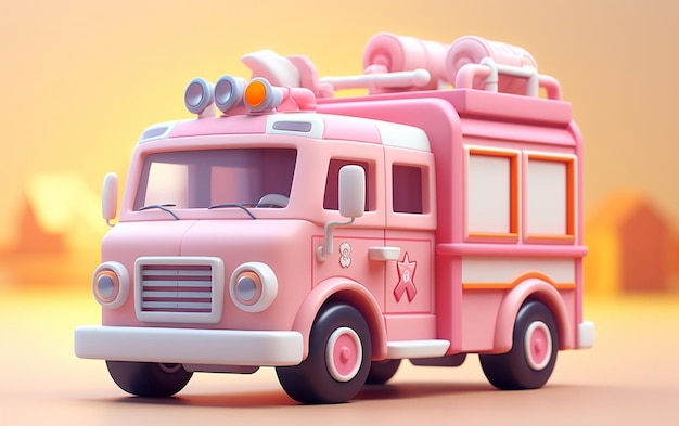 Tiny cute isometric fire truck emoji Soft design Generative Ai