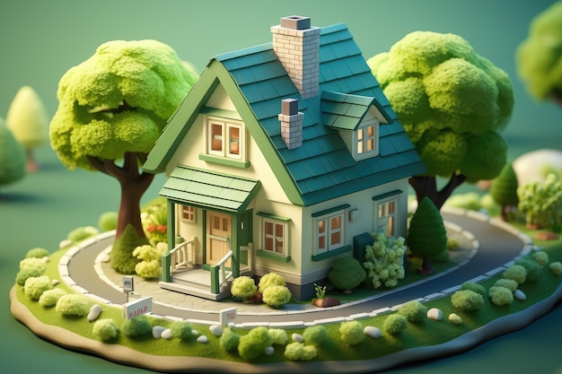 Tiny cute isometric house professional advertising rendering 3d