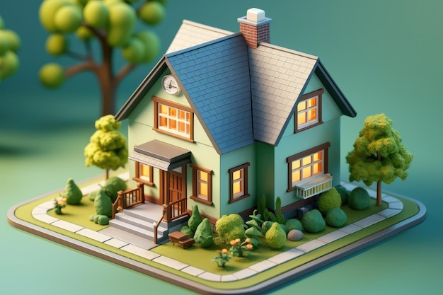 Tiny cute isometric house professional advertising rendering 3d