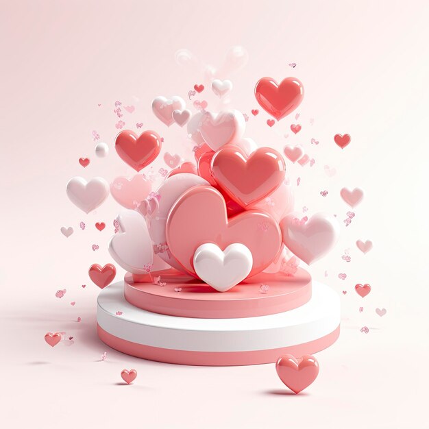 tiny cute isometric love soft red and pink pastel colors 3d icon clay render pastel background