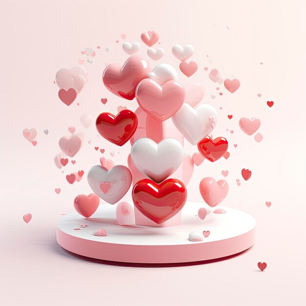 tiny cute isometric love soft red and pink pastel colors 3d icon clay render pastel background