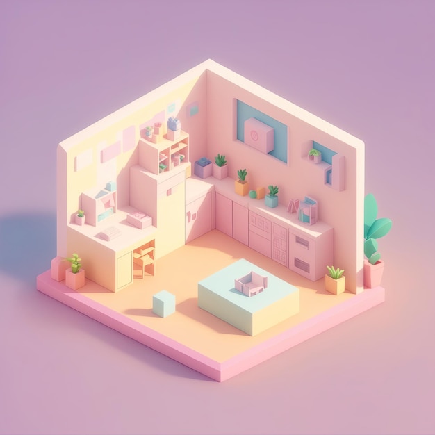 Tiny cute isometric outside of office