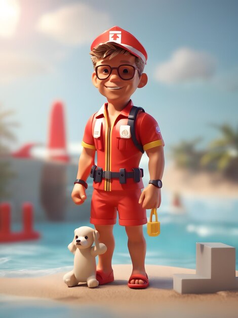 Tiny cute isometric soft smooth lighting 3d render Lifeguard