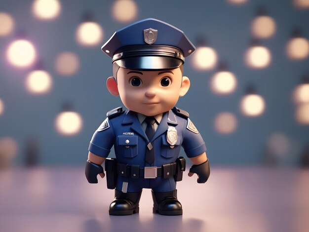 작은 귀여운 이소메트릭 부드러운 부드러운 조명 3D 렌더링 경찰관