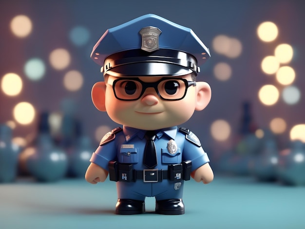 Крошечный милый изометрический мягкий гладкий освещение 3D рендеринг полицейский