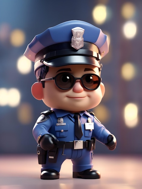 Tiny cute isometric soft smooth lighting 3d render Police officer