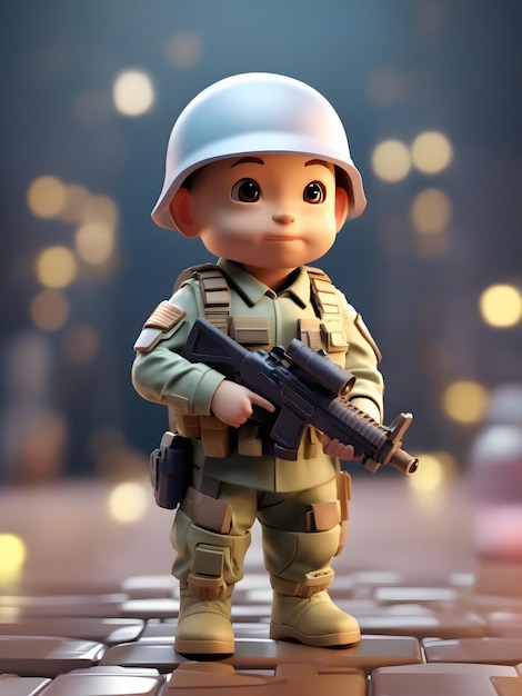 Tiny cute isometric soft smooth lighting 3d render Soldier