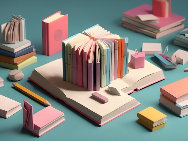 Tiny cute isometric soft smooth lighting Miniature Books and Notebooks