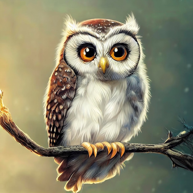 Tiny Cute Owl in de sneeuw illustratie van schattige uil in kerstlandschap