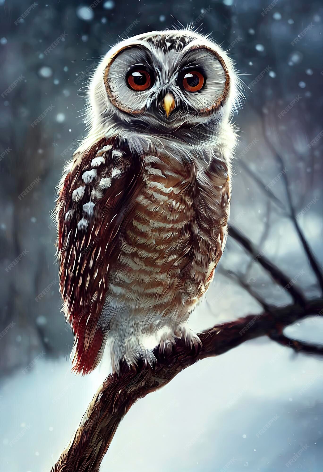 Premium Photo | Tiny cute owl in the snow illustration of cute owl in  christmas landscape