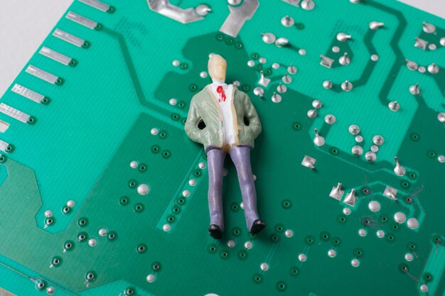 Tiny figurine of men model on Circuit board