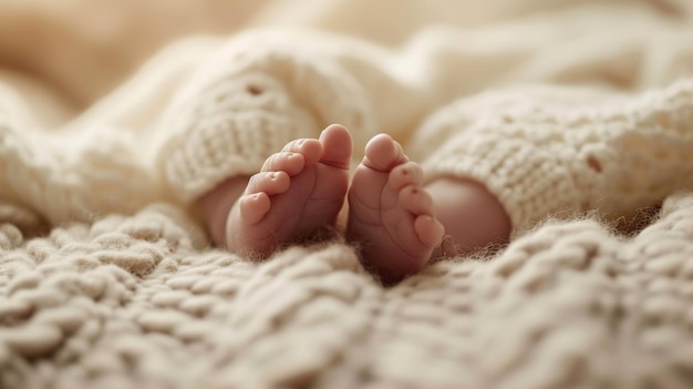 tiny foot of newborn baby medium full shot