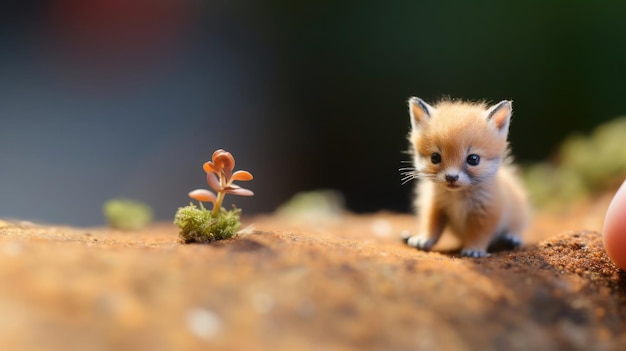 Крошечная лиса, сидящая на кончике пальца, макроснимает миниатюрные природные явления.