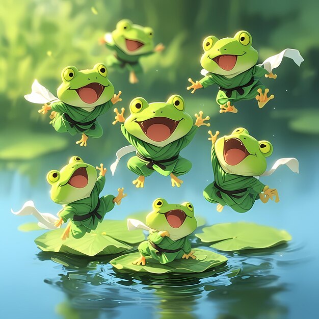 Foto tiny frogs adventure una vivace storia di ninja