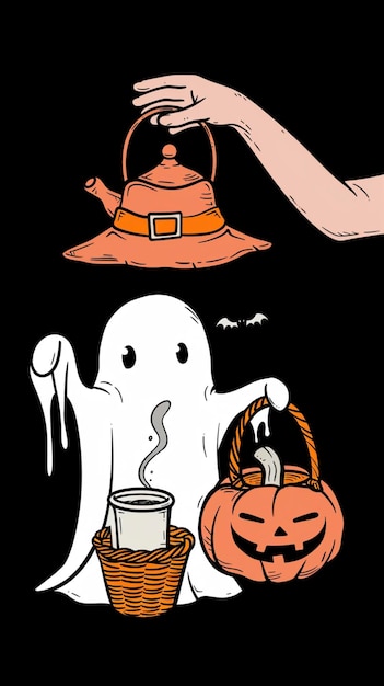 tiny ghost ice coffee halloween costume spooky season cute ghost with coffee ghost halloween