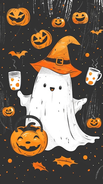 tiny ghost ice coffee halloween costume spooky season cute ghost with coffee ghost halloween
