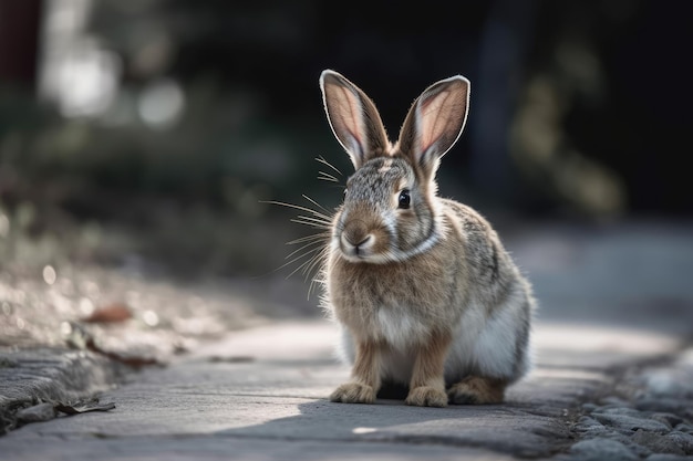 A tiny hare crossing the road Generative AI