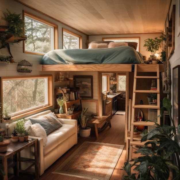 Tiny Home Bedroom with Loft Bed