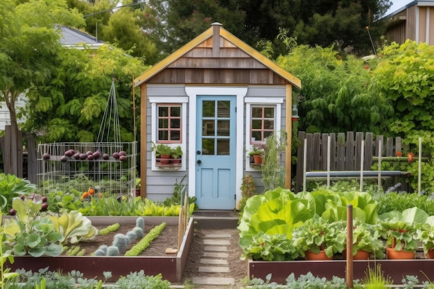 Photo tiny home with vegetable garden in the front yard created with generative ai