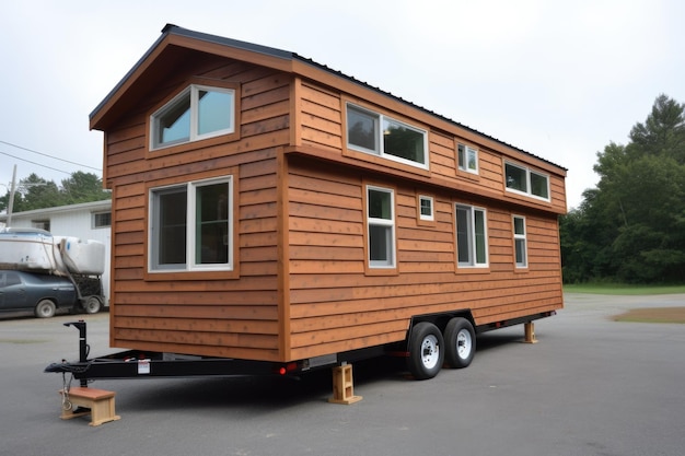 Tiny house gebouwd op trailer klaar om overal naartoe te gaan gemaakt met generatieve AI