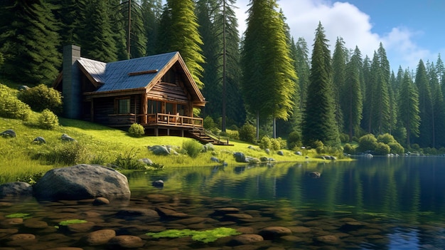 A tiny house nestled in the woods or near a serene lake