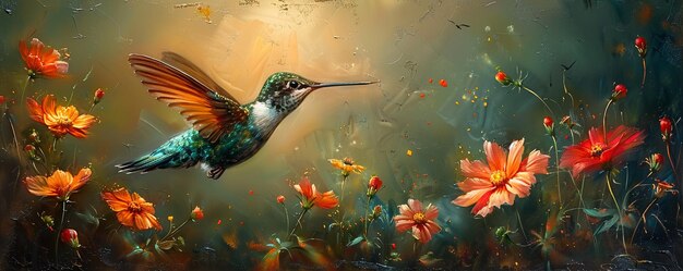 Tiny Hummingbird Hovering Over A Flower Flash Wallpaper