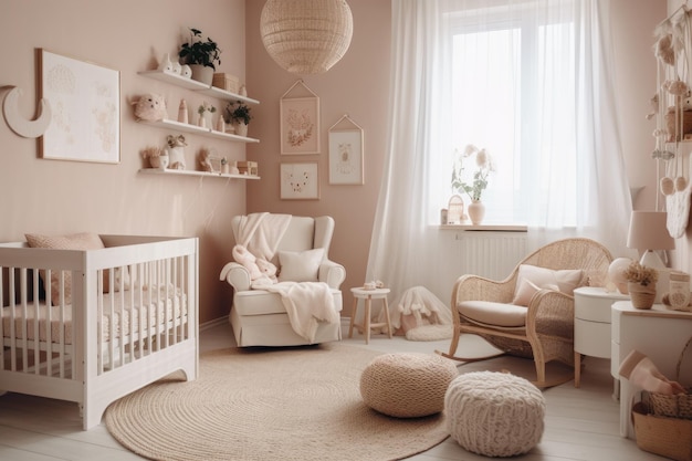 Tiny kinderkamer kinderkamer interieur in pastelkleuren ai generatief