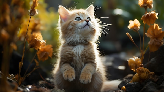 Tiny kitten thanks with clasped hands