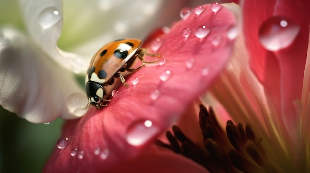 A tiny ladybird crawling on a flower petal AI generated