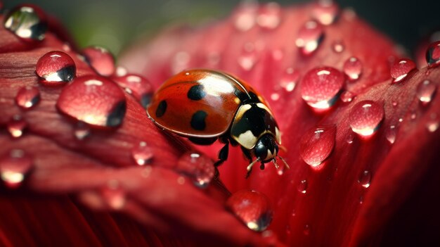 A tiny ladybird crawling on a flower petal AI generated