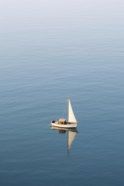 Photo a tiny minimalist boat sails across a calm sea