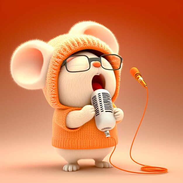 Tiny Mouse Singer in a Cute Hoodie AI generated