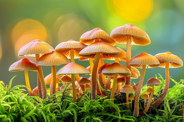 Photo tiny mushrooms peek out in a forest a natural wonder