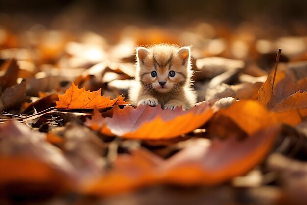 Photo a tiny paw on autumn leaves