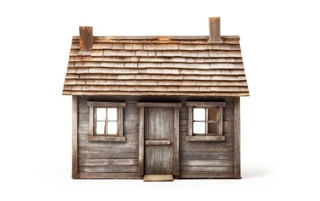 Photo tiny reclaimed cabin on white background