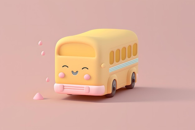 Tiny schattig isometrisch ontwerp schoolbus emoji 3D-rendering