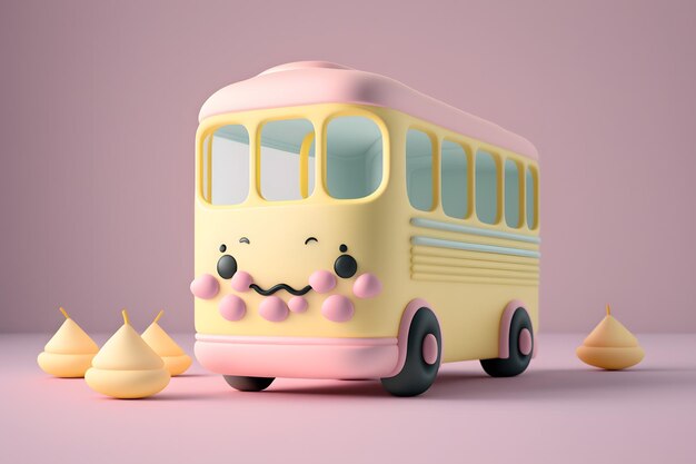 Tiny schattig isometrisch ontwerp schoolbus emoji 3D-rendering