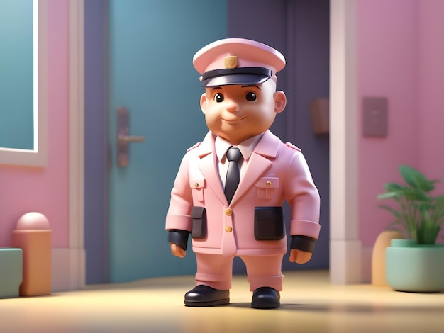 Foto tiny schattig isometrische 3d render van doorman figuur