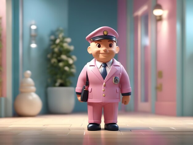 Foto tiny schattig isometrische 3d render van doorman figuur