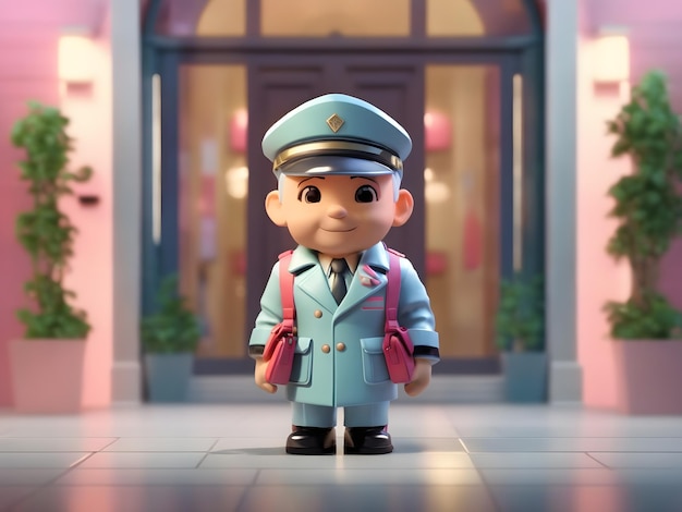 Tiny schattig isometrische 3D render van Doorman figuur